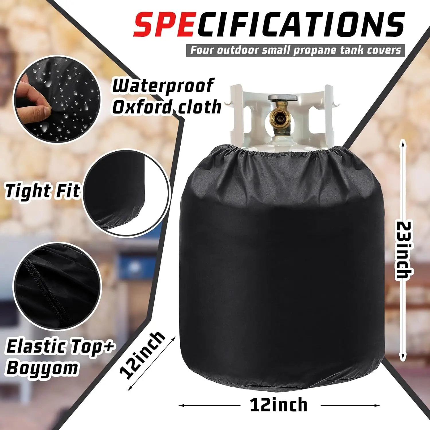 210D Outdoor Propane Tank Gas Bottle Cover Black Oxford Cloth Waterproof Dustproof UV-proof Camping Barbecue Gas Stove Cove