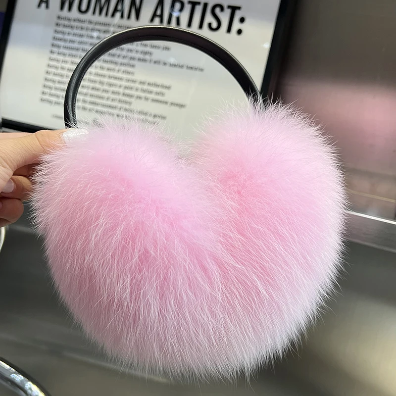Ladies Fox Fur Earmuffs Winter Women Warm Real Fox Fur Earmuffs Girl's Earlap Ultra Large