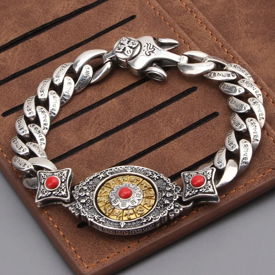 Ny New Jewelry Retro Palace Rotatable Zodiac Constellation Bracciale Dominal Wide Edition Trendy Moda Uomo