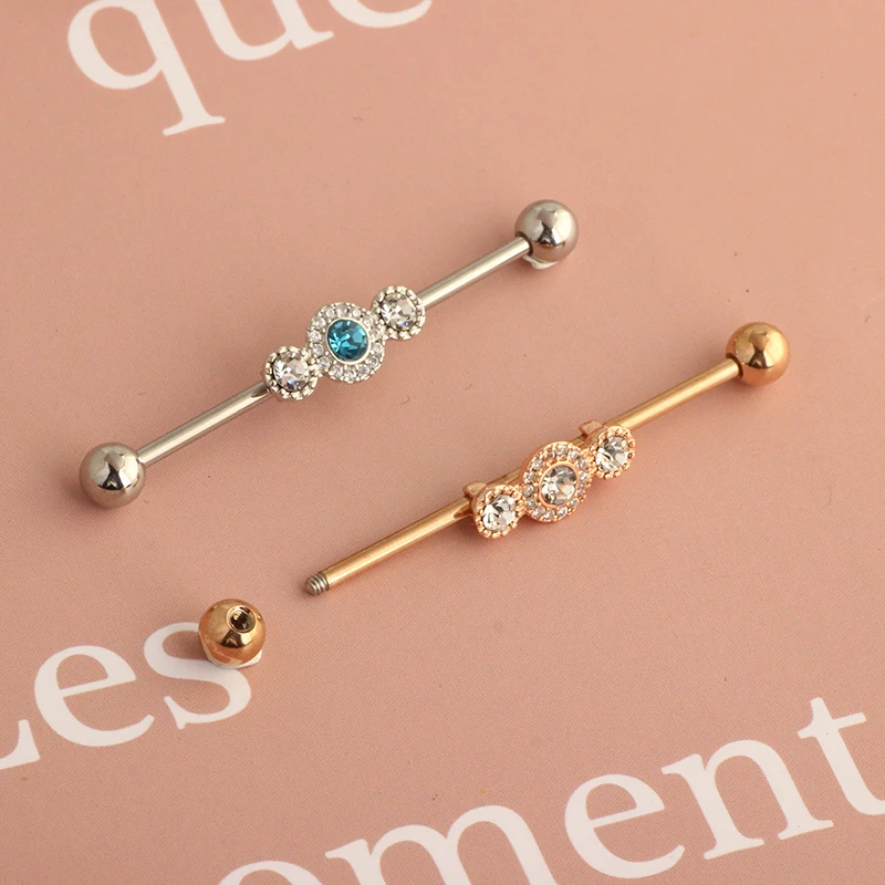 1.6*38mm Colorful CZ Industrial Barbell Ear Cartilage Helix-Conch Piercing Bar Earring Stud Body Jewelry 3 color choose