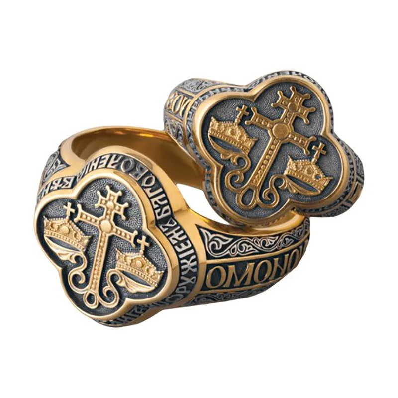 Fashion Gold Cross Christian Biker Rings For Women Men Punk Rock Four