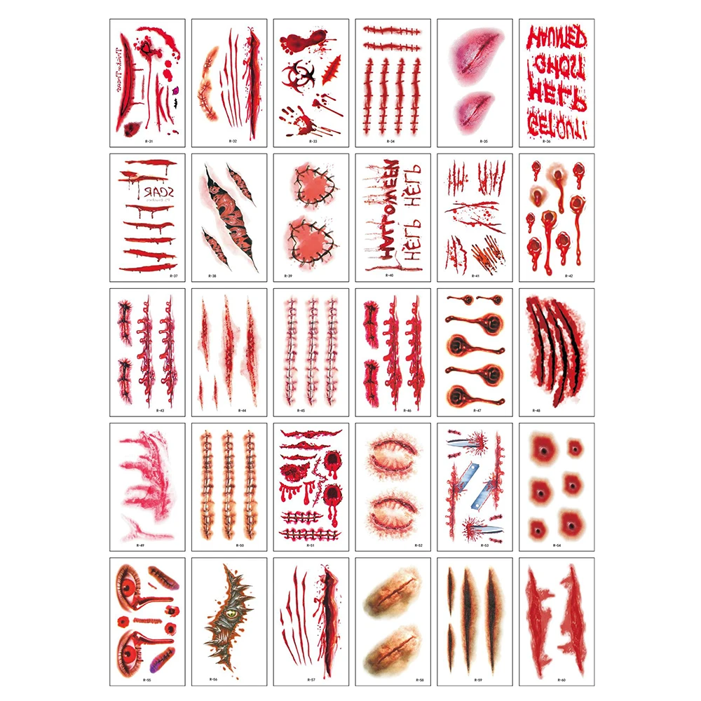 30Pcs Halloween Scary Tattoo Stickers Bloody Scars Pupil Organ Fake Tattoo Stickers Horror Trick Props Halloween Decoration