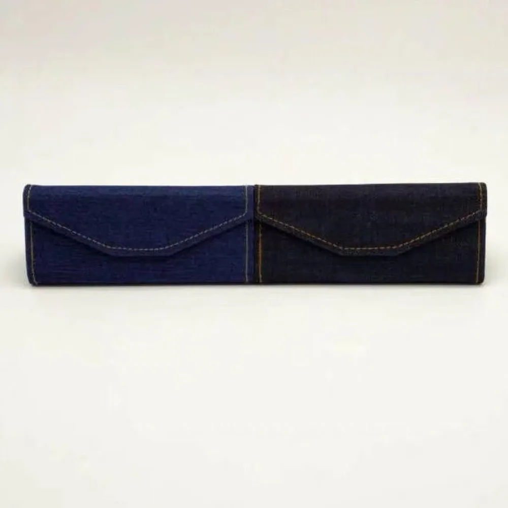 Denim Tuch Dreieck Klapp Brillenetui Retro Anti-Druck Lesebrille Box Leichte Elegante Brillenetuis Männer Frauen – Detail 8