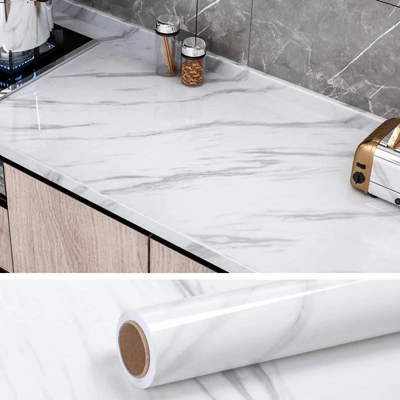 

Width 80/60cm Marble Self-adhesive Wallpaper Waterproof and Oil-resistant PVC Wall Stickers Kitchen Countertops Home Design 2023