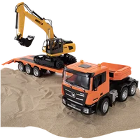 1:18 Huina Plastic 1319 RC Assembled Tractor Truck with Flatbed Trailer Remote Control Excavator Outdoor Toy Model 1