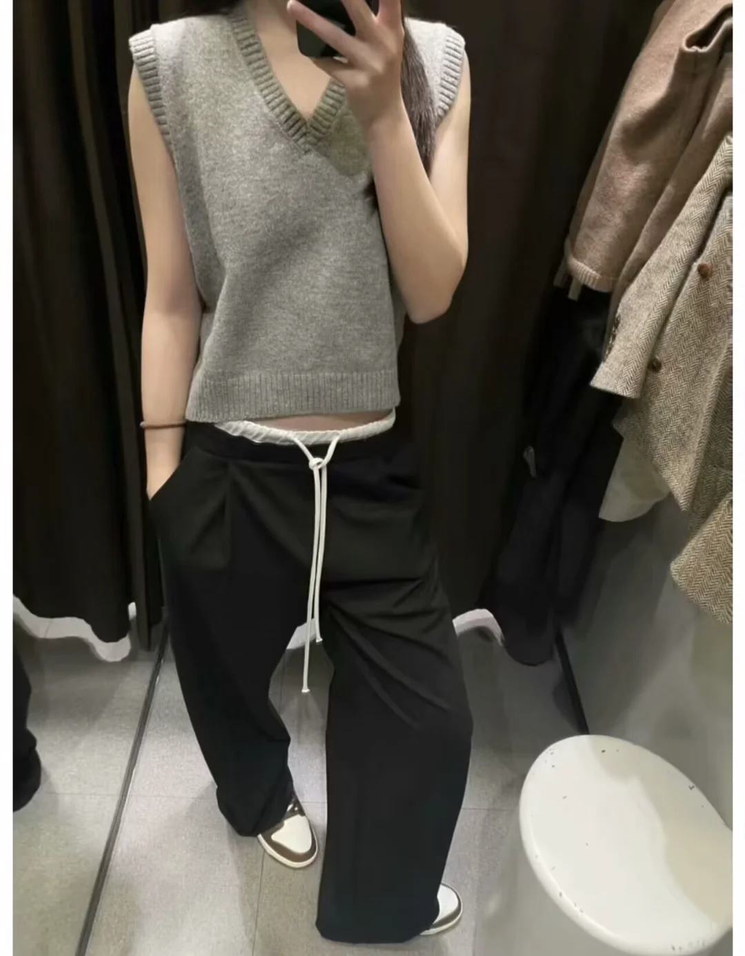 

2024 spring and summer new style versatile high-waisted slimming lace-up double-layer waist wide-leg pants