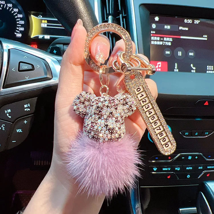 Luxury Handmade Craft Bear Keychain Mink Hair Anti-lost Number