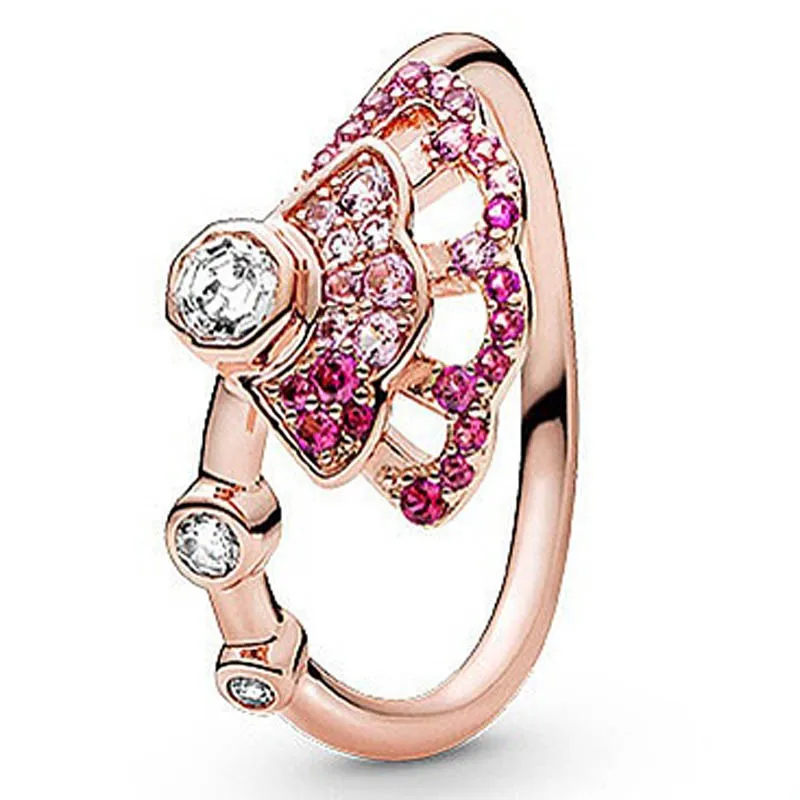 

Original Moments Rose Pink Fan Ring With Crystal Ring For Women 925 Sterling Silver Wedding Gift Fashion Jewelry