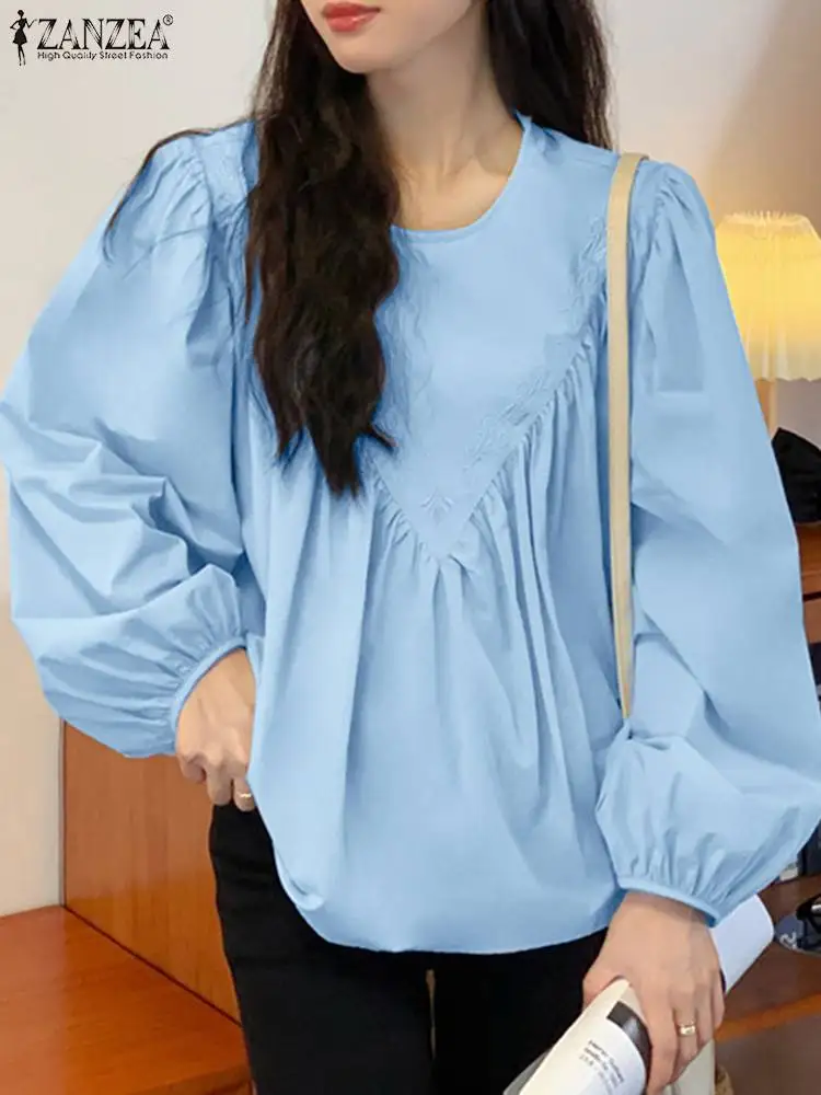 

Fashion Women Blouse Spring O Neck Long Sleeve Tops ZANZEA 2024 Casual Loose Solid Party Shirt Female Holiday Blusas Chemise