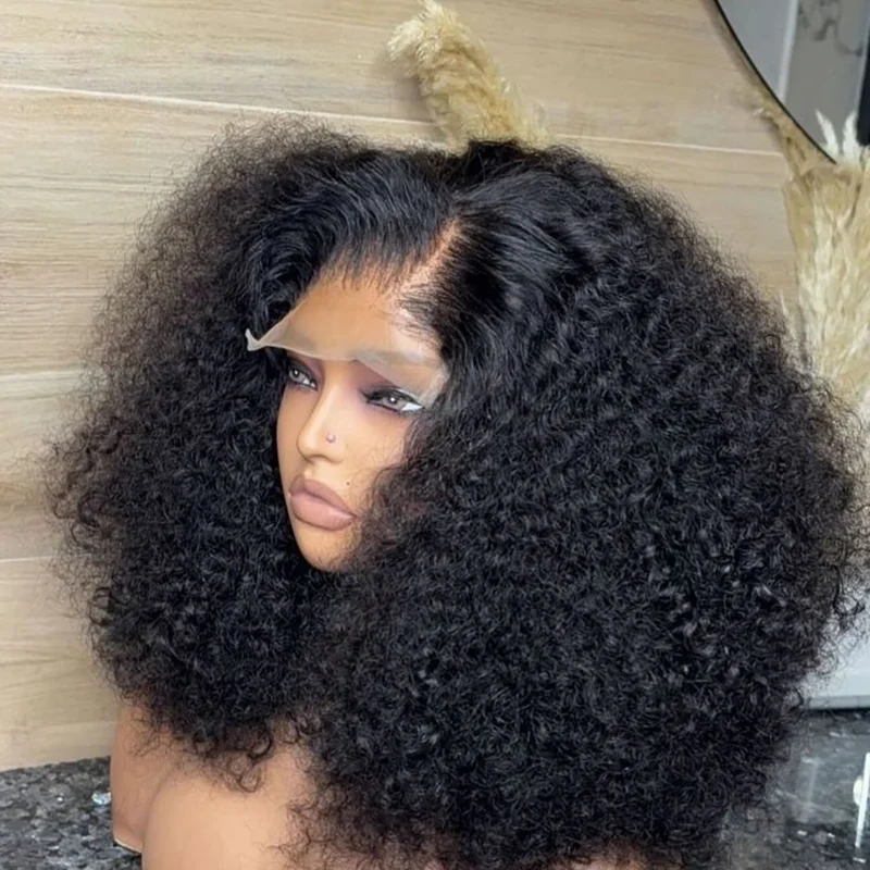 Super Double Drawn Afro Kinky Curly Wigs Wear go Glueless Human Hair Wig Vietnamese Hair 6x4 Lace Frontal Wigs Pre-Cut