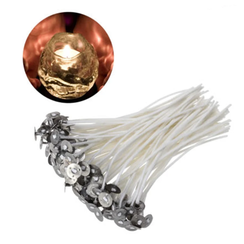 Candle Wick 30pcs Cotton Core Smokeless Wax Pure Cotton Core Pre Waxed W/ Sustainers For Candle Making DIY 30x10cm