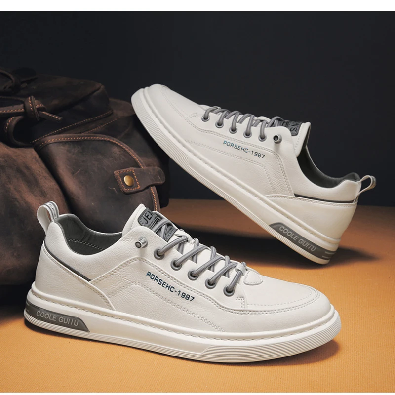 Men's Shoes 2024 New Spring Men's Casual Leather Shoes Korean Fashion All-Matching Sports Fashionable Shoes Men's Small White