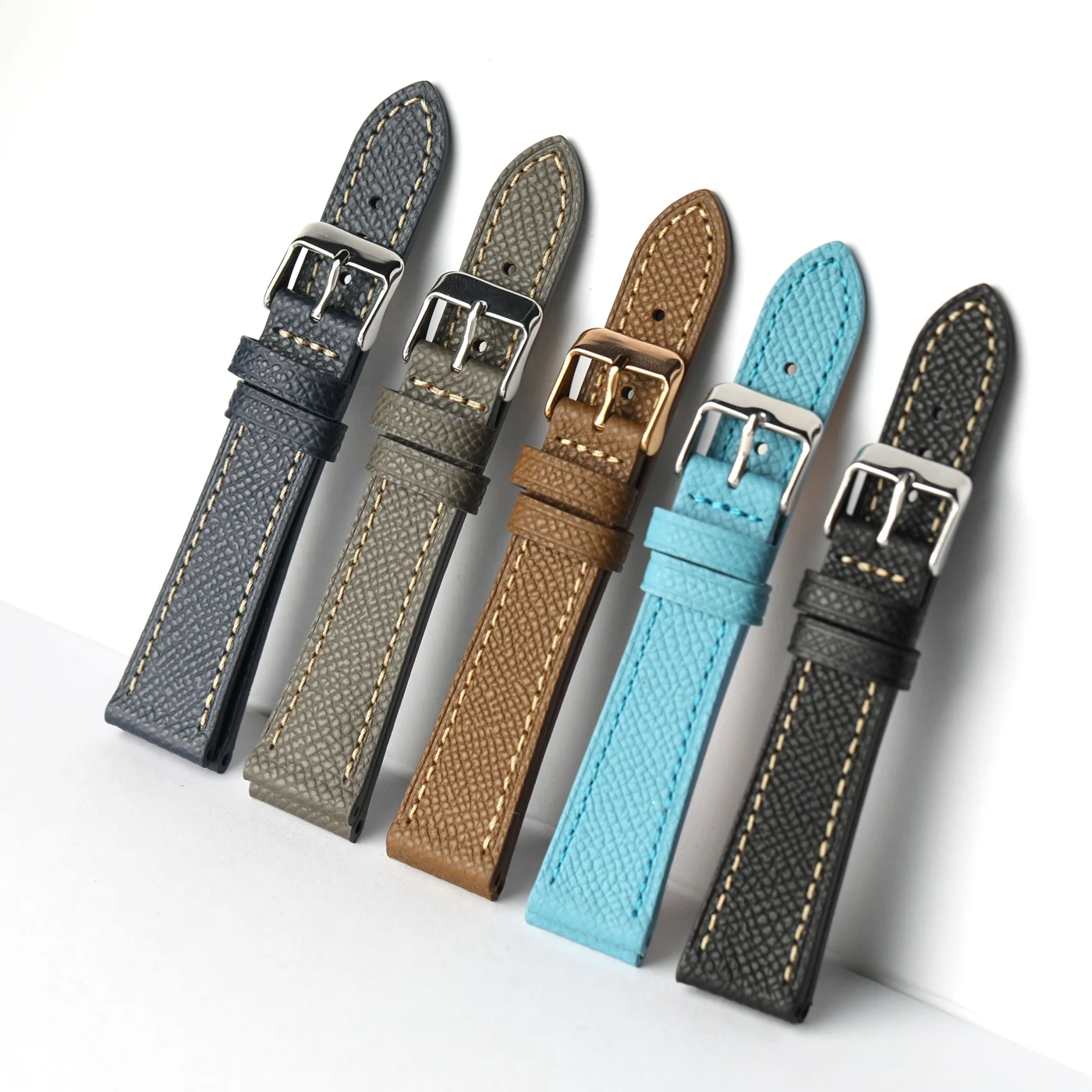 Elegant Black and Gray Handcrafted Leather Watch Strap – Premium Top-Grain French Cowhide