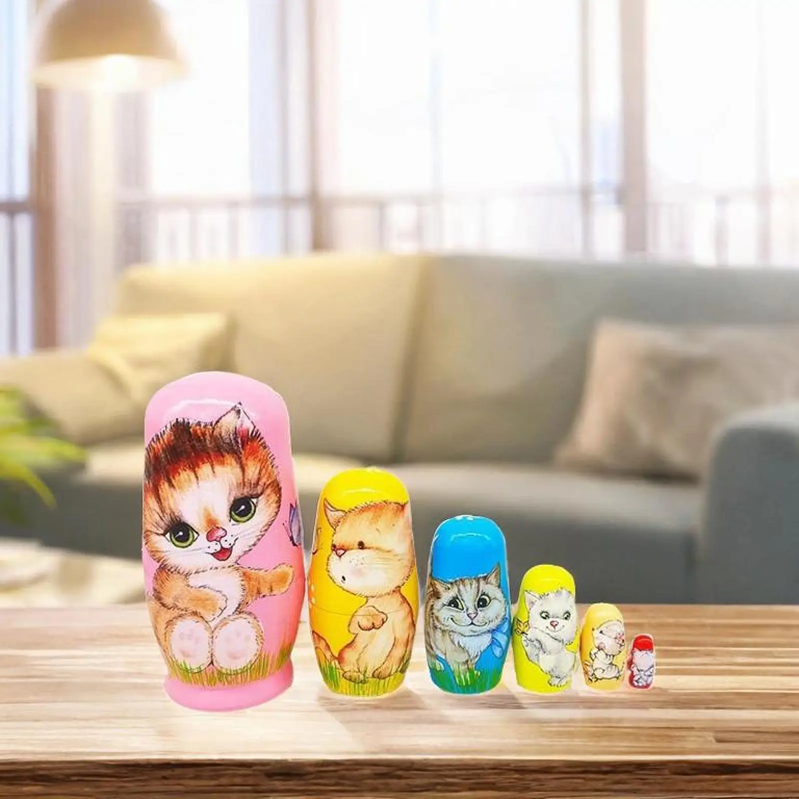 마트료시카 인형 러시아 뜨개질 인형 예술품 동물 패턴 선물 나무 쌓기 장난감 캐비닛용 나무 조각상 용