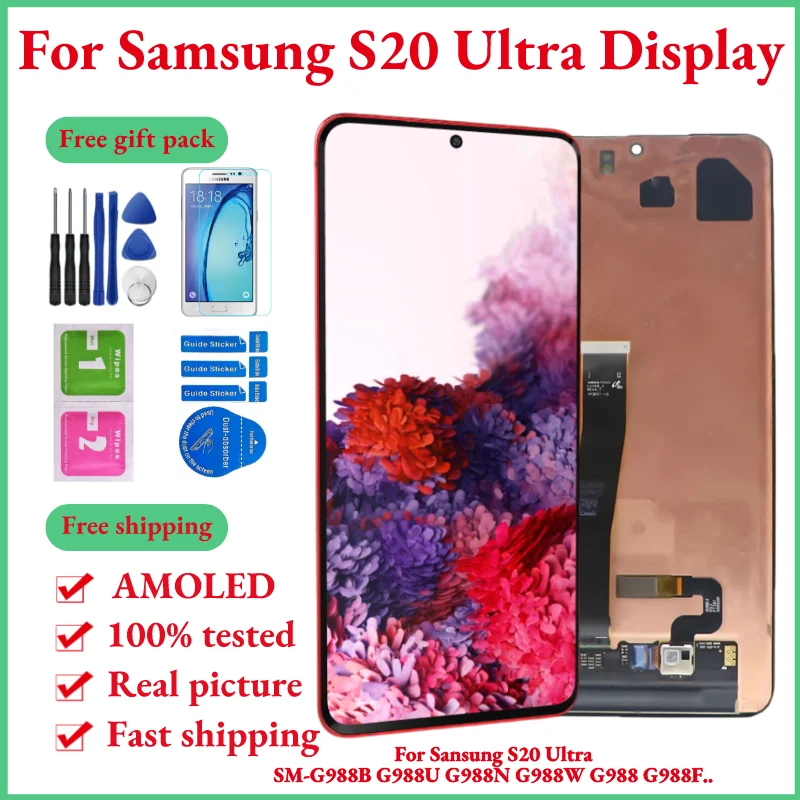 

6.9" AMOLED For Samsung Galaxy S20 Ultra LCD Display No Frame SM-G988B G988U G988N G988W G988 Touch Screen Digitizer Repair Part