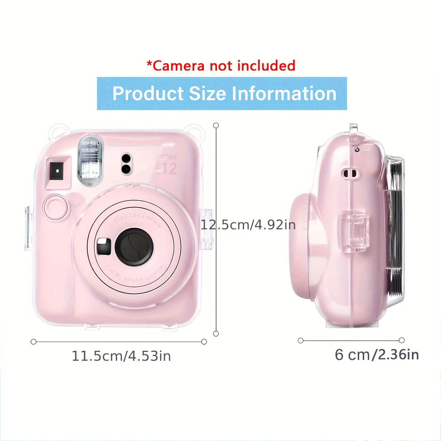 5-piece set for Fujifilm Instax Mini 12 camera, protective case + sticker + shoulder strap, can hold 10 films on the back