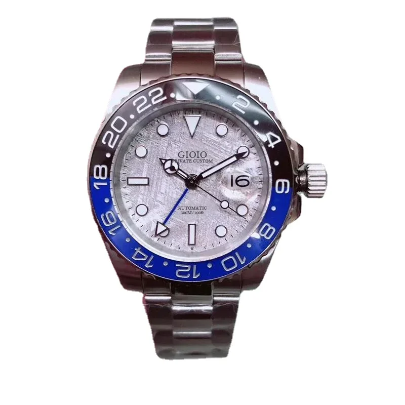 

men automatic mechanical watch GMT ceramic black blue