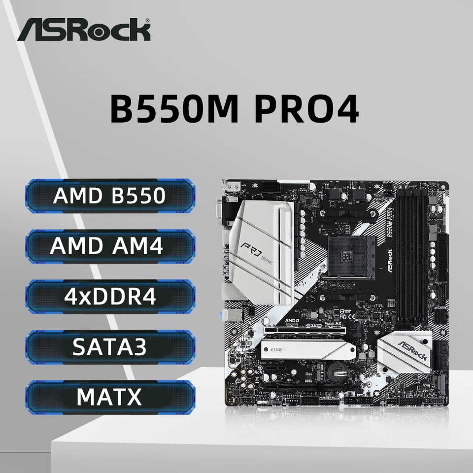 ASRock B550M PRO4 Motherboard AMD B550 4xDDR4 HDMI Dual SATA 6 M.2 NVME PCIe 4.0 Support Ryzen 5 5600G R7 5700X3D 5800x3D CPU