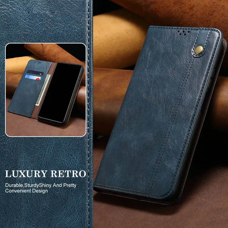 Magnetic Leather Flip Wallet Case