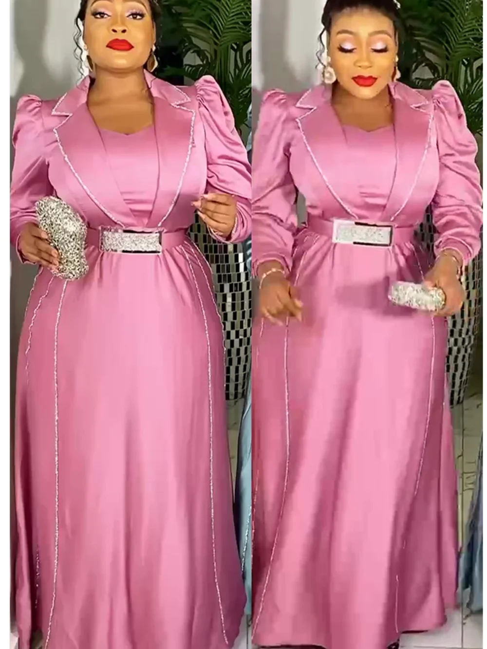 Plus Size Abiti Da Festa Eleganti Africani Per Le Donne 2024 New Fashion Satin Maxi Abito Lungo Caftano Abito Musulmano Abbigliamento Donna