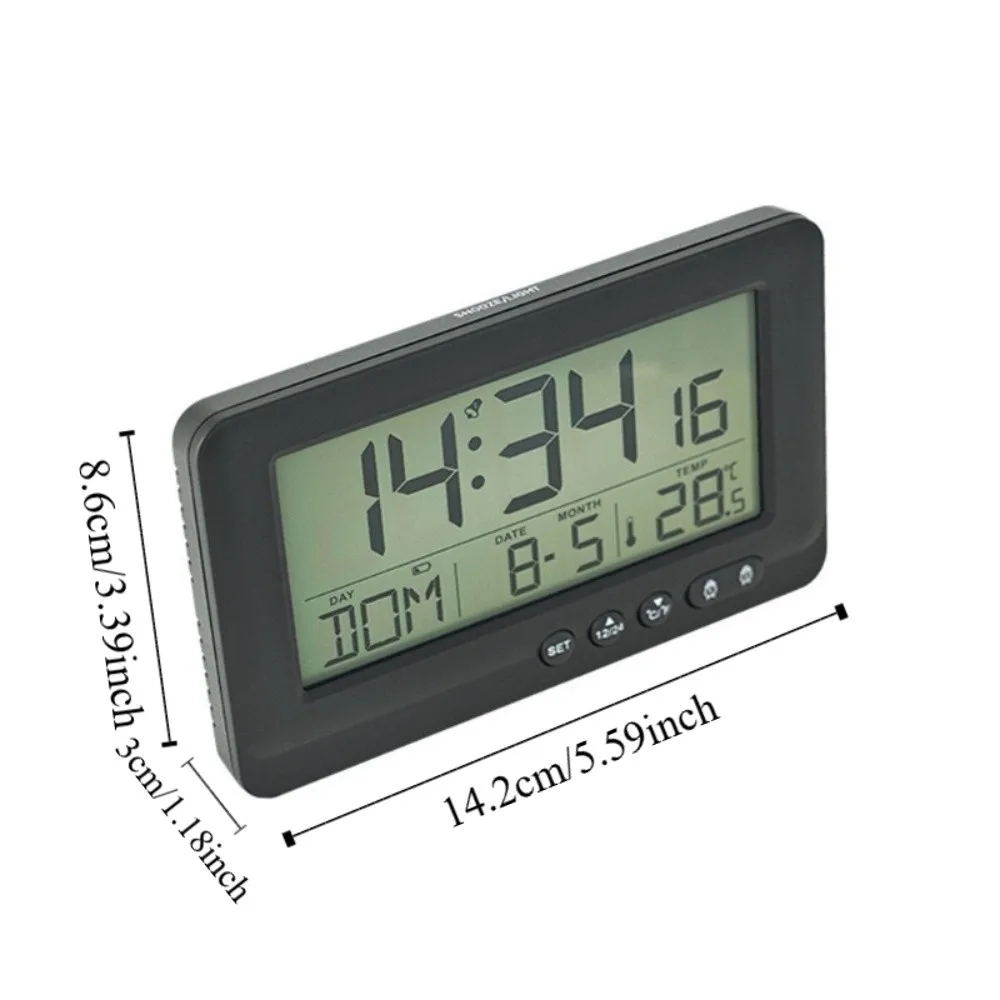 Time/Date/Week/Temperature Electronic Alarm Clock LCD Display Plastic Digital Alarm Clock 7 Languages 12/24 Hours