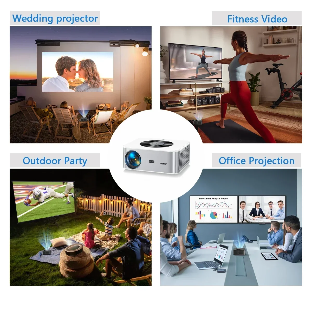 XIWBSY 800ANSI Outdoor Projector 25000 Lumens Auto Focus/Keystone Projector Wifi6 Video Home Theater Portable Beamer Proyector