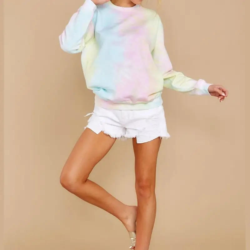 

Women Long Sleeve O-Neck Sweatshirt Colorful Spiral Tie-Dye Loose Pullover Tops P8DB