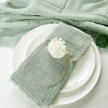 100pcs Wholesale 32x32cm Sage Green Gauze Cotton Napkin Reusable Wedding Party Christmas Table Decor Retro Burrs Cloth Napkins