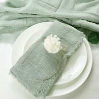 100pcs Wholesale 32x32cm Sage Green Gauze Cotton Napkin Reusable Wedding Party Christmas Table Decor Retro Burrs Cloth Napkins 1