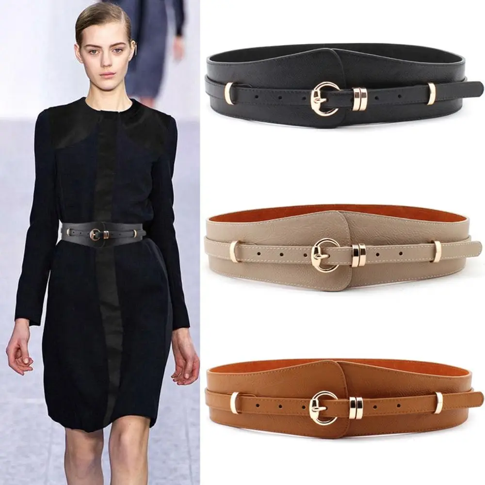 

Lychee Needle Buckle Waist Belt Fashion Wide Vintage Waist Cinch Belt Cowhide PU Leather Waistband Female Dress