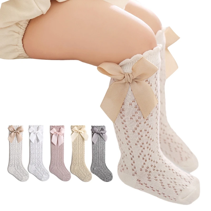 

Rteyno Infant Baby Girls Long Stockings Princess Solid Color Cute Bowknot Socks Spring Summer Thin Mesh Over-The-Knee Socks