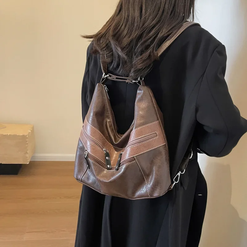 2023 New Fashion Soft Leather Shoulder Bag Multi-Layer Pockets Messenger Backpack Luxury Designer Female Large Handbags Purses