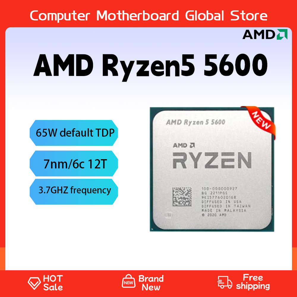 New AMD ryzen 5 5600 amd r5 5600 pcgamer cpu 65w ddr4 acessÃ³rios desktop processador suporte gaming cpu soquete am4 sem refriger