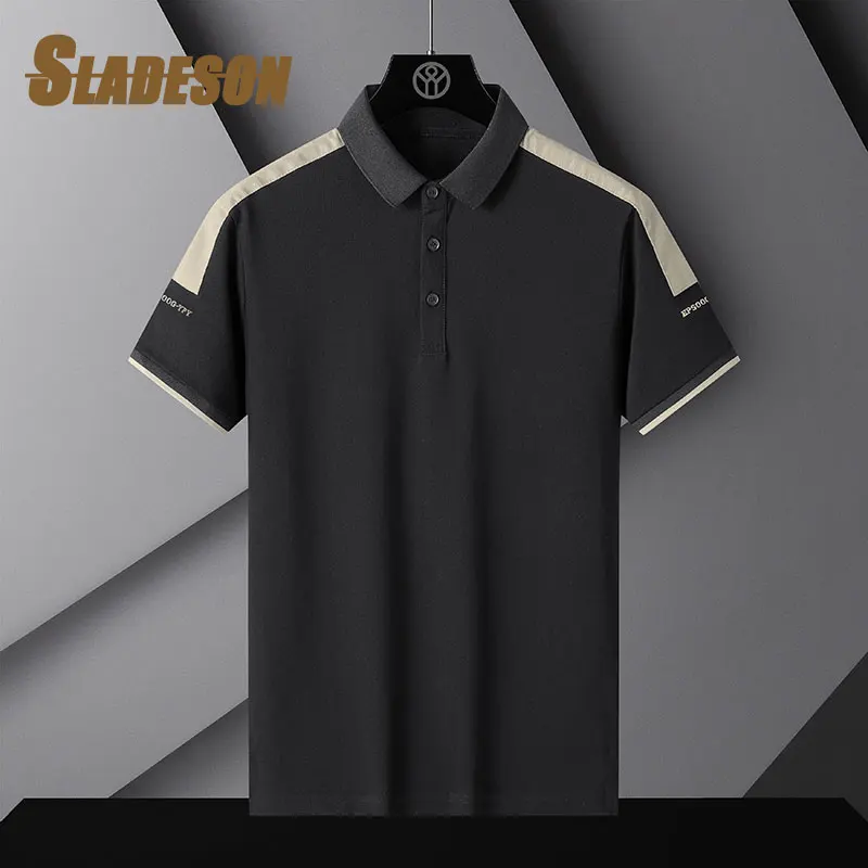 

Sladeson 2023 Summer New Ice Silk Polo T Shirt Men High Quality Advanced Neckline Design Turndown Collar Men‘s Shirts Tees Male