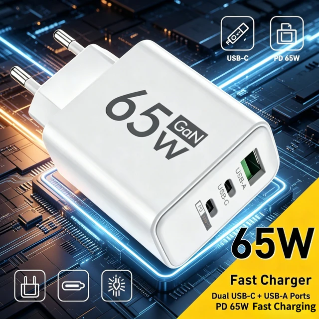 65W Fast Charging USB Type-C Charger US EU Plug USB PD Quick Charge 3.0 Travel Wall Phone Charger Adapter For iPhone Samsung 1