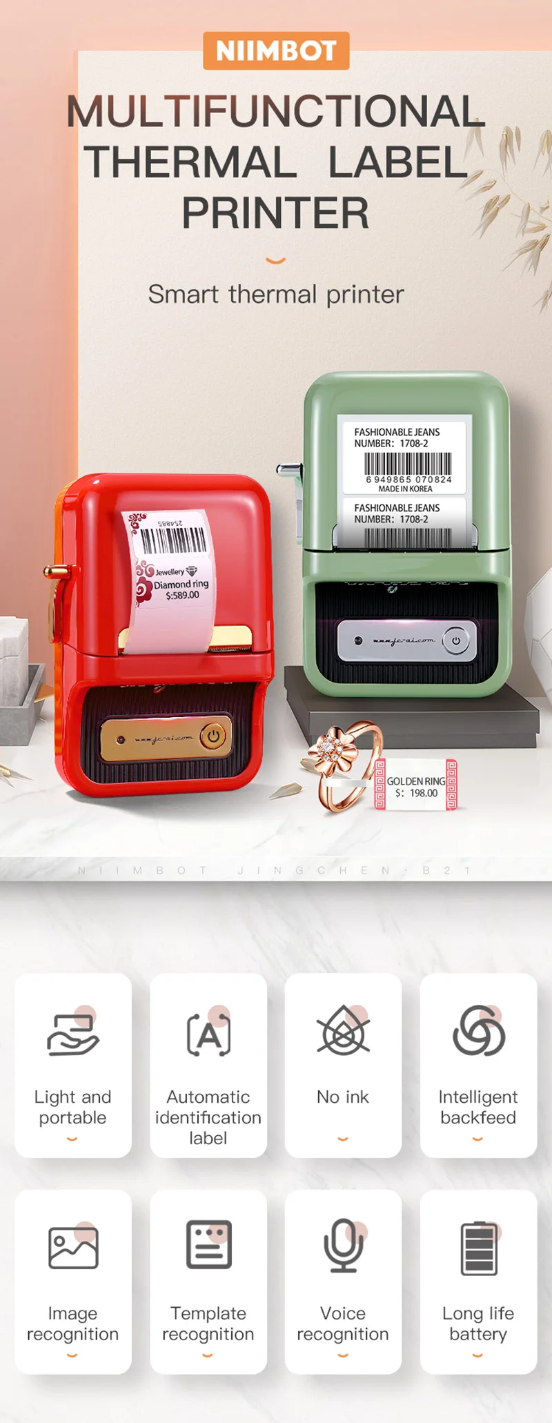 niimbot portátil multifuncional impressora de etiquetas sem fio bluetooth fabricante de etiquetas com etiqueta para código de barras do negócio