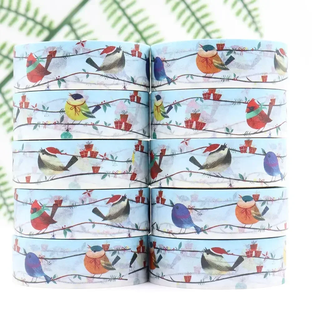 

10pcs/lot 15mm x 10m Christmas Birds Masking Adhesive Washi Tape stationery office supplies stationary tape sticker