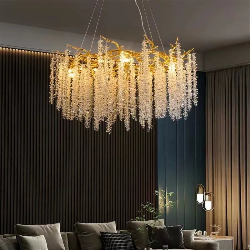 Round Branch Crystal Chandelier For Dining Room Kitchen Living Room Bedroom Gold Modern Luxury Hanging Branches Chandeliers led chandelier,ceiling chandelier,art lighting fixtures