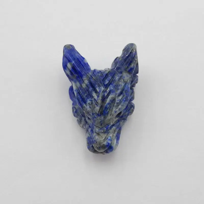Natural Stone Lapis Lazuli Handmade Animal Wolf Head Fashion Pendant Bead Necklace Accessories 25x16x11mm 5g