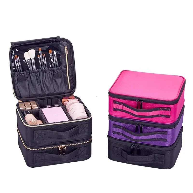 

Nylon Makeup Bag Double Layer Design Handbag Manicure Bag with Handle Professional Nail Case Cosmetic Organizer Bag
