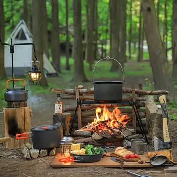 Set di Pentole da Campeggio Ultra Portatile, Set da 3 Pezzi per Esterni: Pentola+Padella+Bollitore, Attrezzatura per Escursioni e Picnic