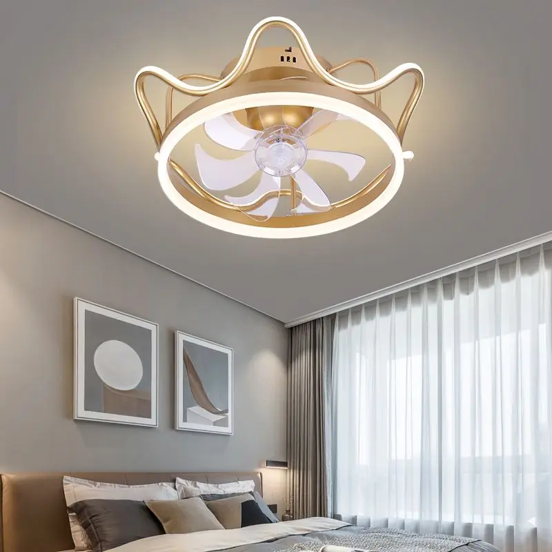 

Ceiling Fan Light Children's Creative Luxury Restaurant Fan Ceiling Light Gold Black Crown Bedroom Fan Light
