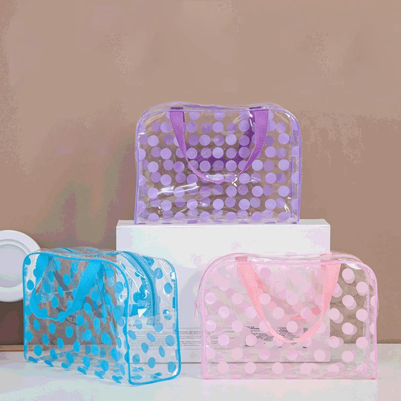 

Travel Washing Toiletry Shower Storage Pouches Transparent PVC Makeup Bags Portable Women's Apple Dot Waterproof Cosmetic Bag