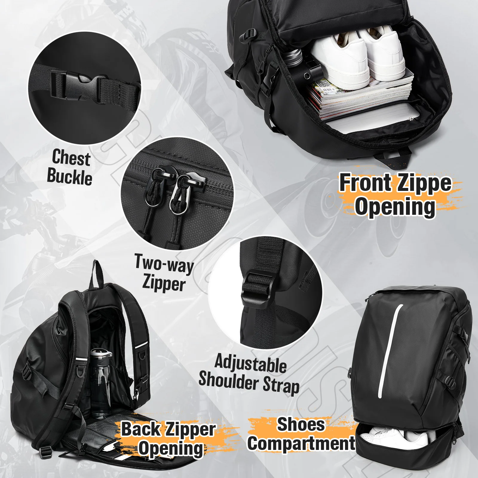 Outdoor Sports Travel Backpack For Men, Helmet bag, Motorcycle Backpack With Acareflective Strip, Weekend Leisure Backpack