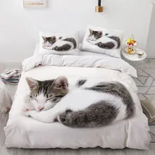 Parure de lit 3D blanche pour chien et chat, ensemble de literie, housse de couette, taie d'oreiller, taille King/Queen 140x210cm