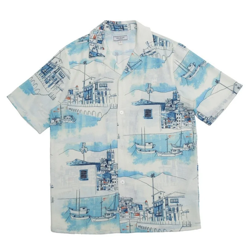 

Venice Watercolor Landscape Print Cuban Collar Short Sleeve Shirt Men Summer New Single Breasted Loose Hawaiian Beach Shirt 2022