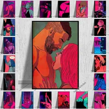 Romantic Sexy Nude Lover Poster Abstract Woman Men Body Sex Canvas Painting Prints Bondage Wall Art Picture Toilet Bedroom Decor