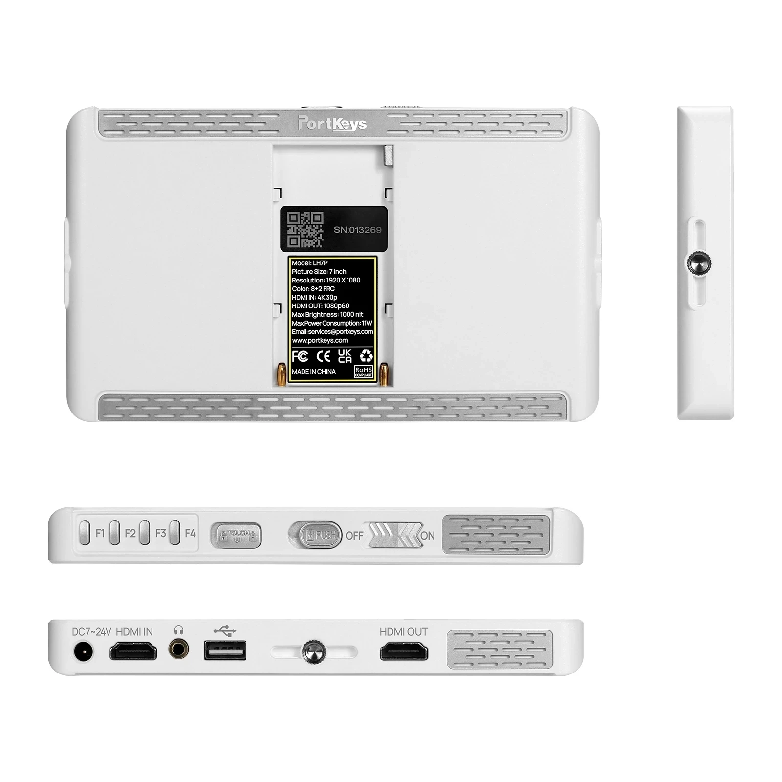 Portable monitor dslr field monitor Portkeys LH7P 7 Inch 4K monitor Dslr WiFi Bluetooth control camera BMPCC SONY white lightweight portable studio monitor