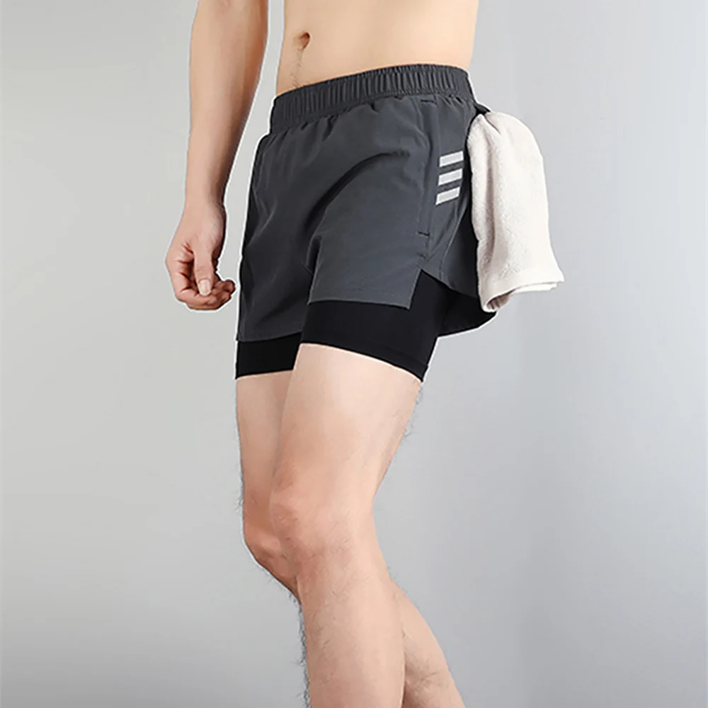 Marathon Running Shorts Men 2 In 1 Quick Dry Workout Training Fitness Jogging Multi-Pocket Man Gym Sport Shorts