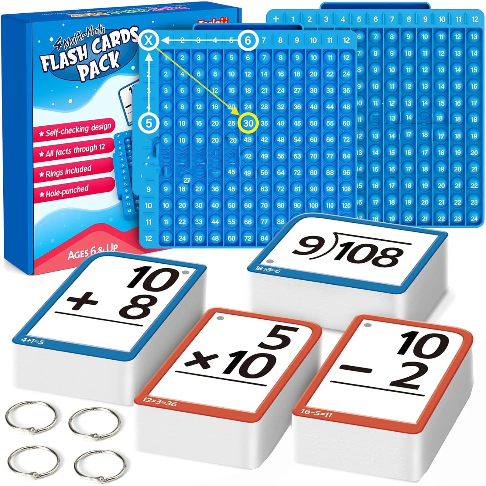 Math Flash Cards + Math Board, Multiplication Flash Card Times Table Chart, Four Rules Of Arithmetic Games Toys For Kids